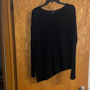 Eileen Fisher Sweater Medium Tencel Knit Asymmetrical Black Sheer.